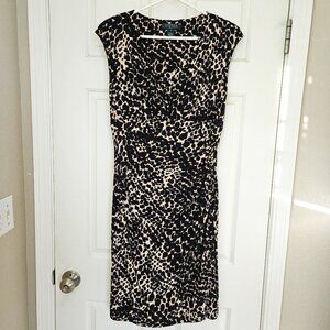 Lauren Ralph Lauren v-neck ruched faux wrap sheath dress knee length women's 10